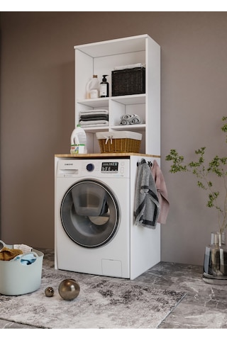 Merlin Mobilya Bone 2 Kapaklı 7 Bölmeli Çamaşır Makinası Dolabı Çok Renkli