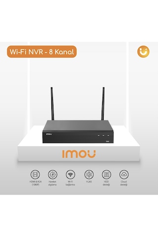 Imou 8 Kanal Wifi Nvr / Ethernet - 2x2 Mımo - Hdmı, Vga - 8 Tb Hdd Desteği - Kablolu 40 Mbps , Wifi 16 Mbps - Onvıf - Bulut Hizmeti