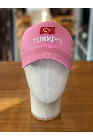 Türkiye Bayrak Nakışlı Pamuklu Unisex Cap Şapka Pembe