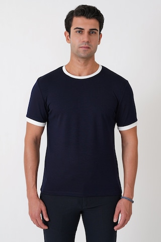 Efor Slim Fit Bisiklet Yaka Lacivert-ekru Tişört Ts 932