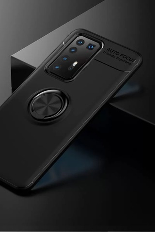 Newface Huawei P40 Pro Kılıf Range Yüzüklü Silikon - Siyah Resimdeki