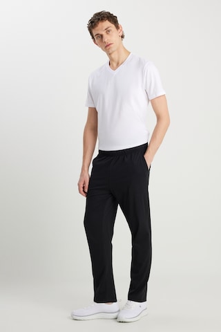 AC&Co / Altınyıldız Classics Erkek Sıyah Beyaz Pamuklu Rahat V Yaka Beli Lastikli Cepli Pijama Takımı Sıyah Beyaz Siyah - Beyaz