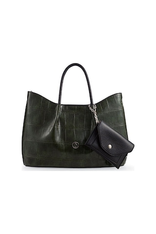 Bilik Deri Logo Detaylı Yeşil-siyah Kadın El Çantası Riv 147-kr Yeşil-siyah