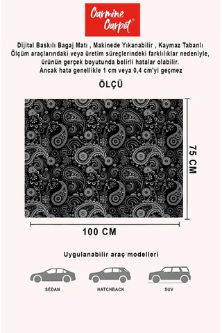 Dijital Baskı Dekoratif Siyah Desen Araba Bagaj Matı Yıkanabilir Bagaj Havuzu