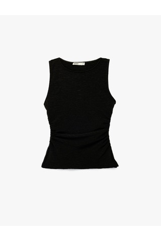 Koton Slim Fit Drape Detaylı Bisiklet Yaka Dokulu Kolsuz Bluz Siyah 6sak10201ek Siyah