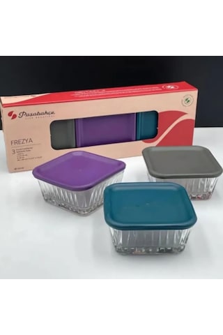 Pasabahce 1206750 3 Lu Set Frezya Renklı Kapaklı Saklama Kabı Şeffaf