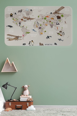 Eğitici Dünya Haritası Dünya Atlası Çocuk Ve Bebek Odası Duvar Sticker-60x105-3797 Çok Renkli