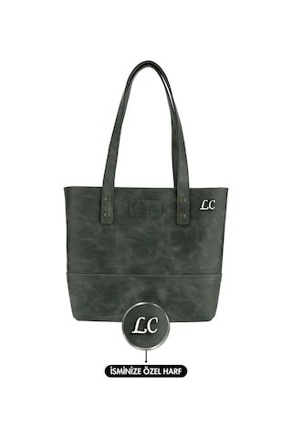 Twingold İsme Özel Tote Bag El Omuz Çantası - %100 Rainbow Deri - Ac03003 - Haki Haki