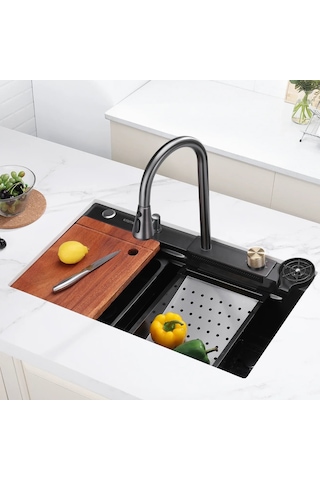 Krome Teknolojik Akıllı Eviye Seti Kombine Basic Nano Siyah Krm1010-Bl