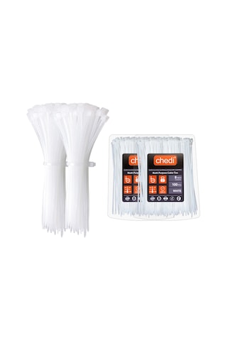 Chedı Kablo Bağları, 20 Cm 200'lü Paket Çok Amaçlı Kullanım, Premium Kalite Beyaz Kablo Klipsi