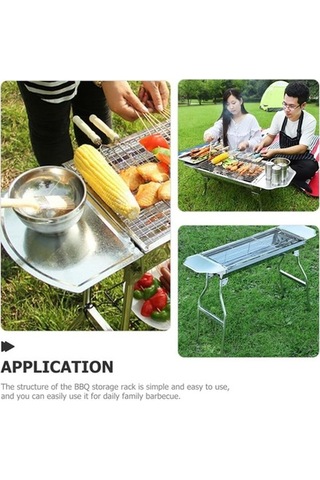 Fortunelane Paslanmaz Çelik Barbekü Izgara Aksesuar Depolama Raf Yedek Yan Raf Baharat Rafı Gri 33.5x29cm