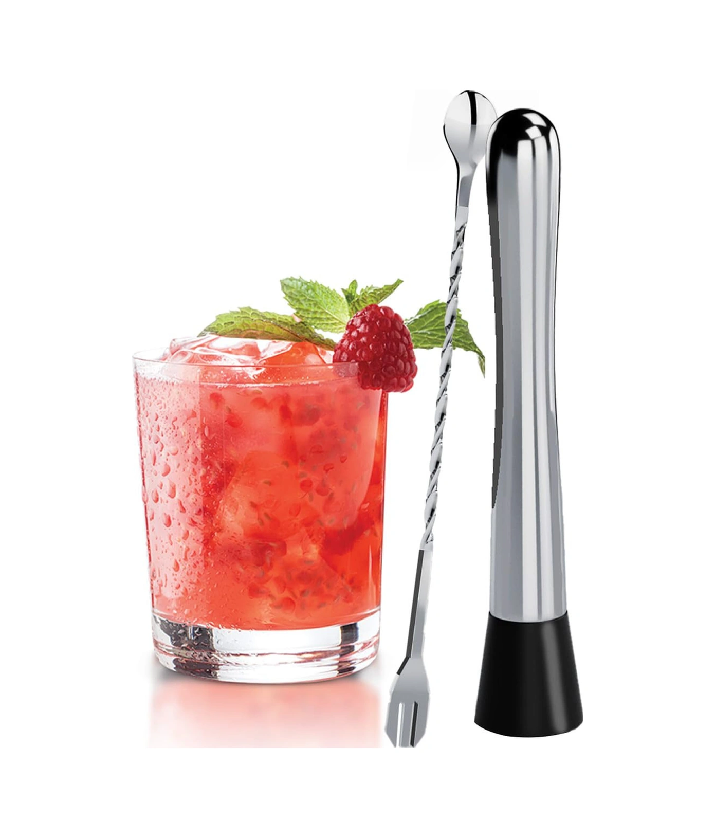 Qingmipy 10 İnç Paslanmaz Çelik Kokteyl Muddler Ve Uzun Saplı Karıştırma Kaşığı - Mojito Ve Meyve İçecekleri İçin Bar Aksesuarı Takımı Gümüş