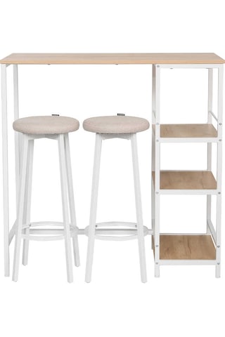 Step-up 2 Tabureli Yüksek Ayaklı Raflı Mutfak Masa Takımı - Beyaz 100x50x100 Ceviz