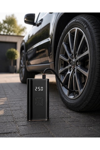 Dijital Lastik Pompası Kablosuz Hava Basma Cihazı Powerbank Destekli
