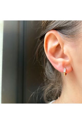 Premium Rose Gold Kararmaz Küçük Dikdörtgen Taşlı Halka Küpe Gold