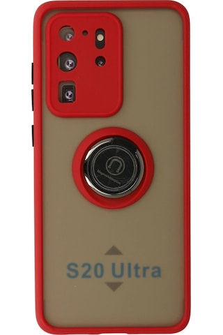 Newface Samsung Galaxy Uyumlu S20 Ultra Kılıf Montreal Yüzüklü Silikon Kapak Semeglbl - 35 - Kırmızı