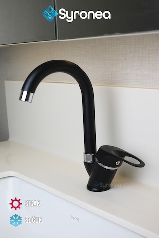 Kısa Siyah Mix Lavabo Bataryası Aç Kapa Banyo Lavabo Musluk Siyah