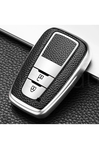 Toyota C-hr Corolla Rav4 Camry Land Cruiser Prius Prado Deri Görünüm Tpu Anahtar Kılıfı Gümüş