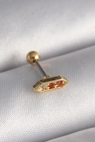316l Çelik Gold Renk Turuncu Zirkon Taşlı Tragus Piercing Renkli