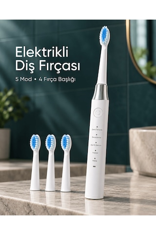 Değiştirilebilir Başlıklı Beyaz Elektrikli Diş Fırçası 5 Mod Ve 3