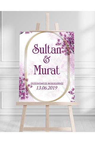 Söz Nişan Düğün İçin 50x70 Karşılama Panosu - Renkli Çiçek Tasarımlı 10 Beyaz