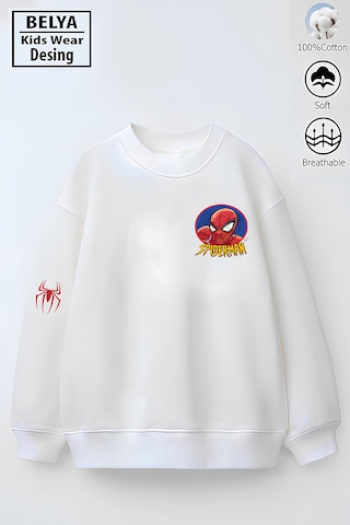 Belyakidswear Tam Kalıp Oversize Erkek Çocuk Pamuğa Pamuk 3 İplik Kumaş Man2 Karakter Tasarım Sweatshirt Beyaz