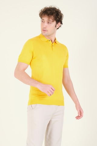 Giyim Dünyası Erkek Yanları Desenli Polo Yaka Merserize T-shirt Sarı 001