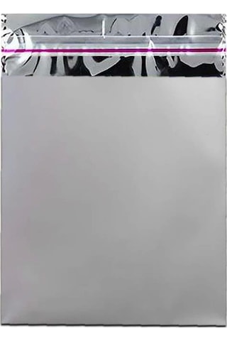 11x12 Cm Gümüş Renk Bantlı Lüks Metalize Hediyelik Poşet 50 Adet