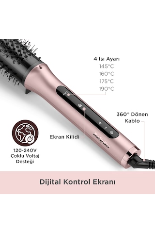 Babyliss Volume Boost İyon Etkili 4 Isı Ayarlı Seramik Isıtıcı Gövdeli Termal Saç Fırçası Pembe Hsb200e