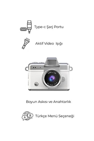 Mini Dijital Kamera Boy 3,5 4,5 Cm Yüksek Çözünürlüklü 1280 720 Hd Ekranlı Beyaz Renk