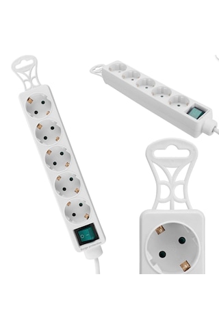 1.5mt 5'li Akım Korumalı Priz Kablolu Beyaz On/off Tuşlu Priz
