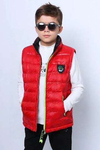 Erkek Çocuk Şişme Yelek Düz Renk Fermuar Cepli E16 Hcm00324 Kırmızı