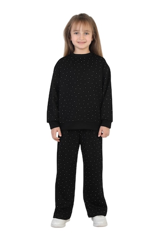 Erdem Kıds Kız Çocuk Taşlı Pijama Takımı Rahat Kalıp Günlük-casual Takım İkili Takım Siyah Siyah