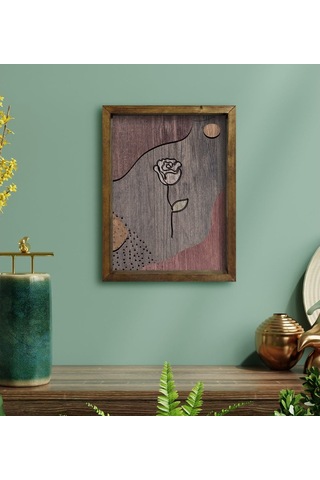 Bk Home Gül Tasarımlı Doğal Masif Ahşap Çerçeveli Tablo 45X65Cm-1 (496633103)