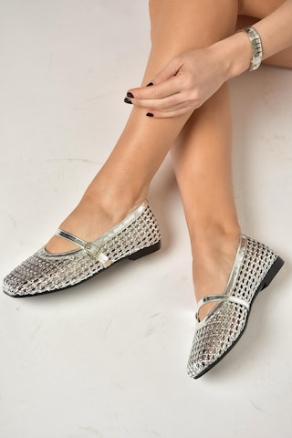 Fox Shoes Y726431709 Gümüş Örgü Görünümlü Kadın Babet Gümüş