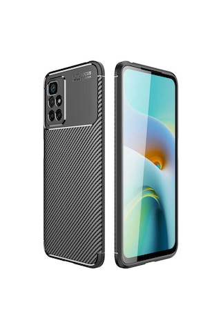 Xiaomi Redmi 10 Kılıf Karbon Görünümlü Silikon Kamera Korumalı Üstün Koruma Cherena Siyah