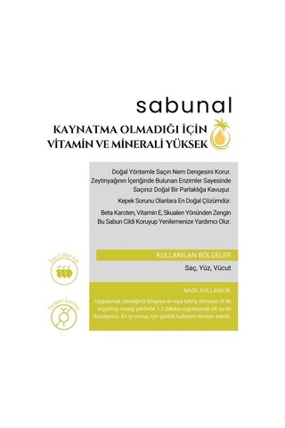 Sabunal Zeytinyağı Sabunu - Soğuk Pres Doğal Sızma Zeytinyağı Hamam Sabunu 100 G