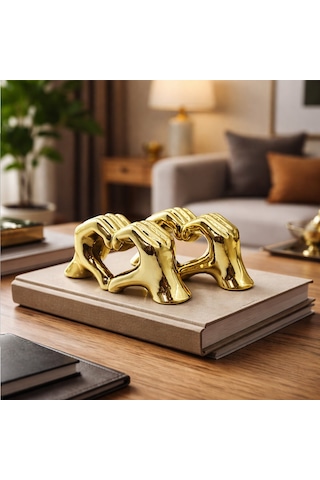 İbico İ12-182 Kalp Tutan El Figürlü Seramik Biblo - Gold Büyük Boy- 6'li Paket