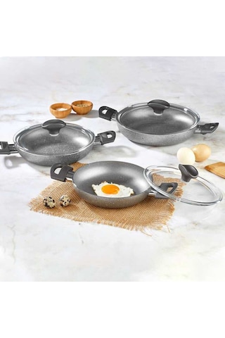 Papilla Fred 6 Parça 18-20-22 CM Granit Omlet Sahan Seti Gri