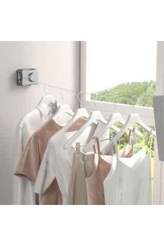 5.1m Duvara Monte Geri Çekilebilir Çamaşır İpi Ayarlanabilir Geri Çekilebilir Görünmez Ağır Hizmet Tipi Paslanmaz Çelik Tel İç Mekan Dış Mekan Balkon Çamaşır Çamaşır Kurutma Gri