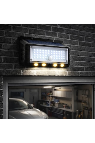 Panter Solar Hareket Sensörlü Led Duvar Lambası 3w 44 Smd Beyaz + 4 Gün Işığı Led, 300 Lümen, Ip65 Su Geçirmez