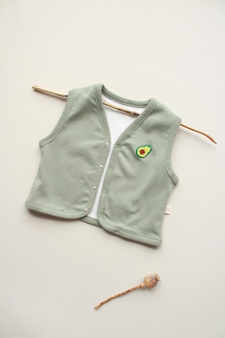 Avokado Nakışlı Çift Taraflı Yelek Haki