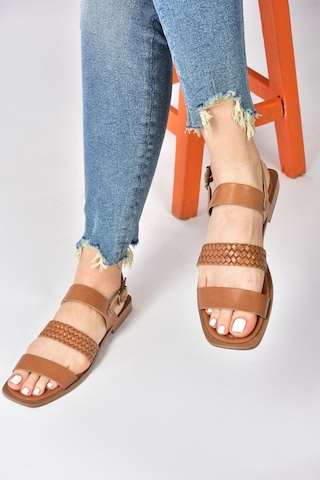 Fox Shoes Taba Hakiki Deri Kadın Sandalet