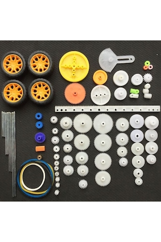 78 Parça Plastik Dişli Seti Tekerlek Çark Mil Lastik Kremayer Rc Oyuncak Robot Araba Motor Aksesuar