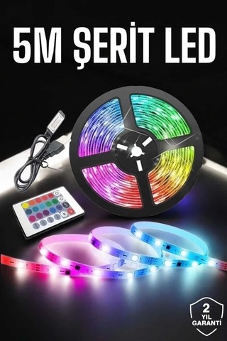 Bfs Led Işık 5 Metre Şerit Led Rgb Işıklı Çok Renkli