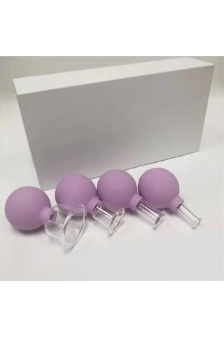 Mika Silikon Vakumlu Yüz Masaj Kupası 4'lü Set Mor Renk