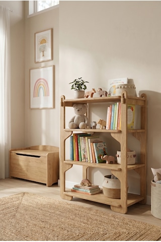 Tridihome Montessori Vidasız Geçmeli Sistem 18mm Mdf Dayanıklı Çocuk Kitaplığı Ve Oyuncak Rafı Safir Meşe