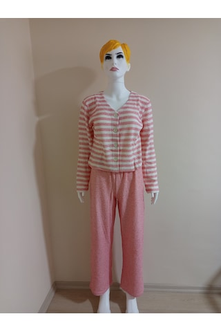 Crop Kesim Çizgili Pijama Takımı Dowry Pembe