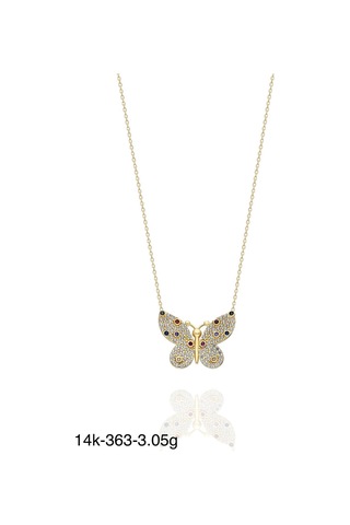 Renkli Kelebek Çok Şık Günlük Kullanım 14 Ayar Altın Kolye