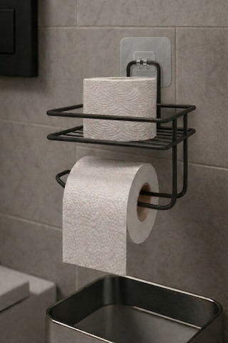 Sas Haus Yapışkanlı Tuvalet Kağıtlığı Delmesiz Vidalamasız Metal Banyo Kağıtlık Askısı Siyah S-120
